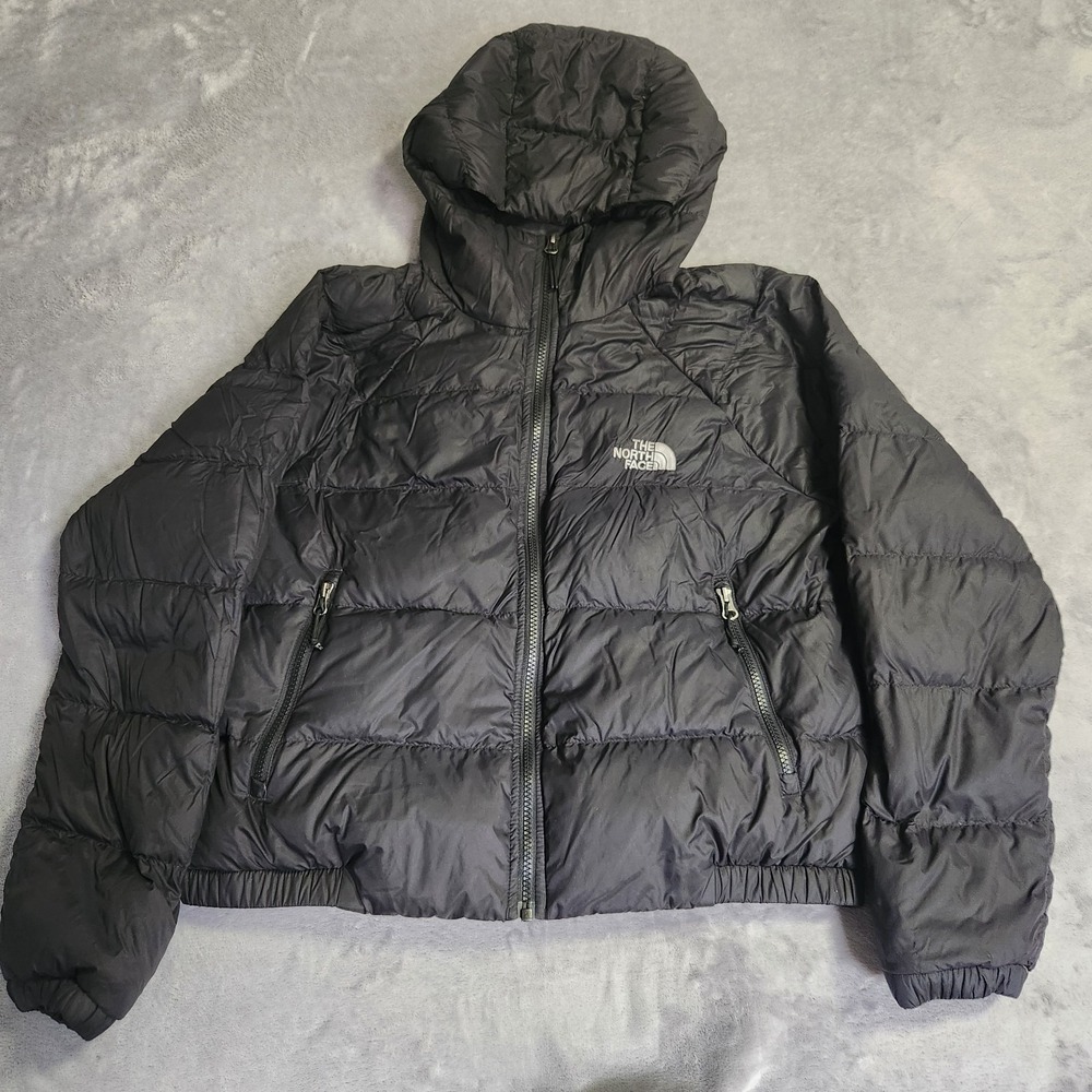 The North Face 600 Fill Down Puffer Jacket Women's Large Black Hooded Full Zip L